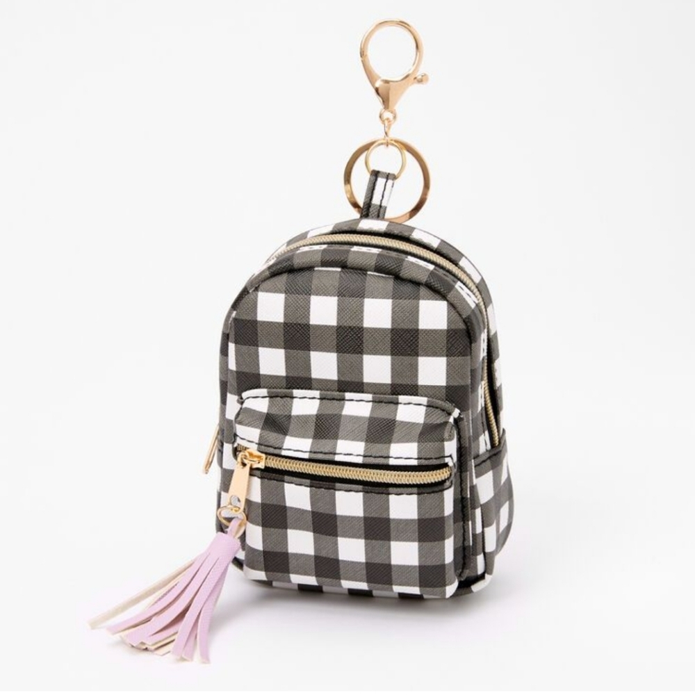 Gingham Mini Backpack caribiner Keychain Bag Charm Black & White BNWT RETIRED